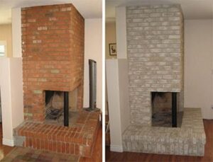inside fireplace painted brick fireplace